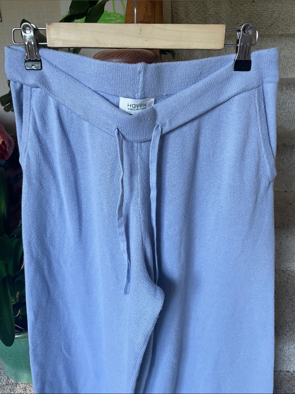 Haven Well Within Cotton Cashmere Light Blue Knit Wide-Leg Pants - Picture 2 of 8